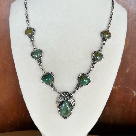 Kingman Turquoise Heart Station Necklace | 925 Sterling Silver - Picture 2 of 15